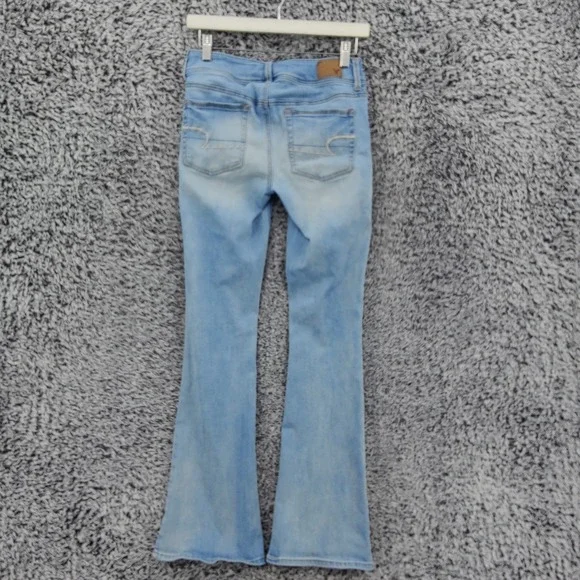 American Eagle Women Super Stretch Kick Boot Jeans 6 Light Blue Flare Denim - Picture 5 of 15